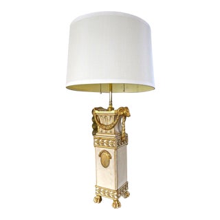 French Gilt Wood Rams Head Paw Feet Table Lamp For Sale