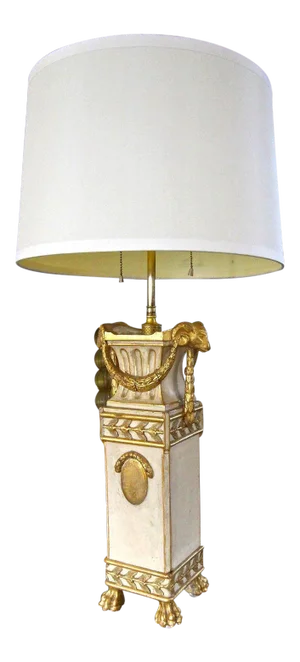French Gilt Wood Rams Head Paw Feet Table Lamp