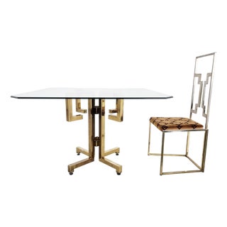 Geometrical Brass and Glass Dining Table, 1970s For Sale