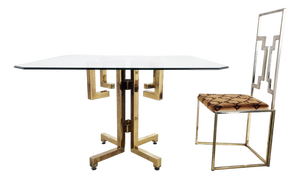 Geometrical Brass and Glass Dining Table, 1970s