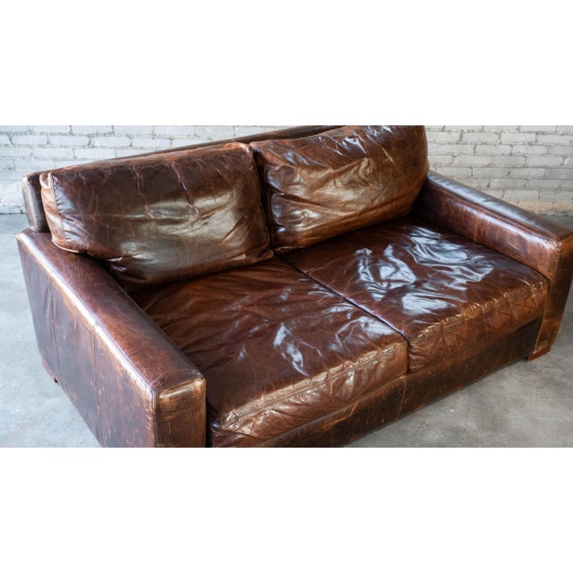 Brown Restoration Hardware Maxwell Distressed Cigar Luxe Leather Sofa For Sale - Image 8 of 12