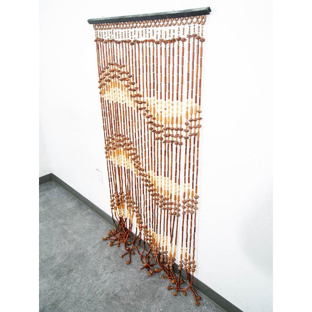 Mid-Century Modern Vintage Hippie Boho Door Way Wood Bead Curtain Hanging Brown Tan Room Divider For Sale - Image 3 of 10
