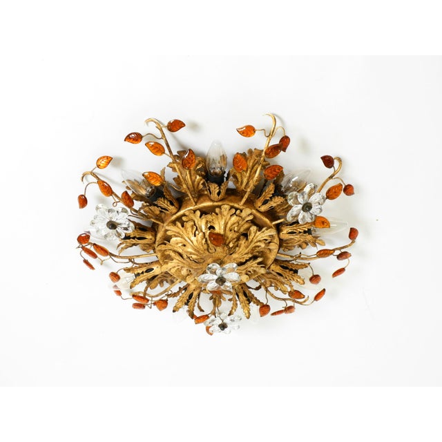 Mid-Century Modern Large Italian Gilt Ceiling Lamp in Glass by Banci Firenze, 1960s For Sale - Image 3 of 18