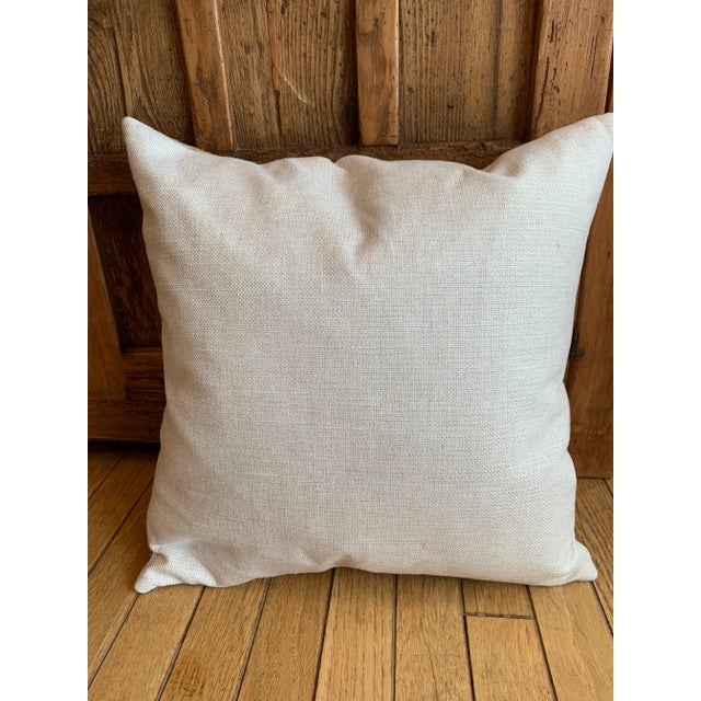 Farmhouse Wool Large Square Pillow in Teal Blue & White Stripe For Sale - Image 3 of 10