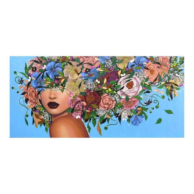 Angela - Floral Portrait Original Artwork by Sally K For Sale