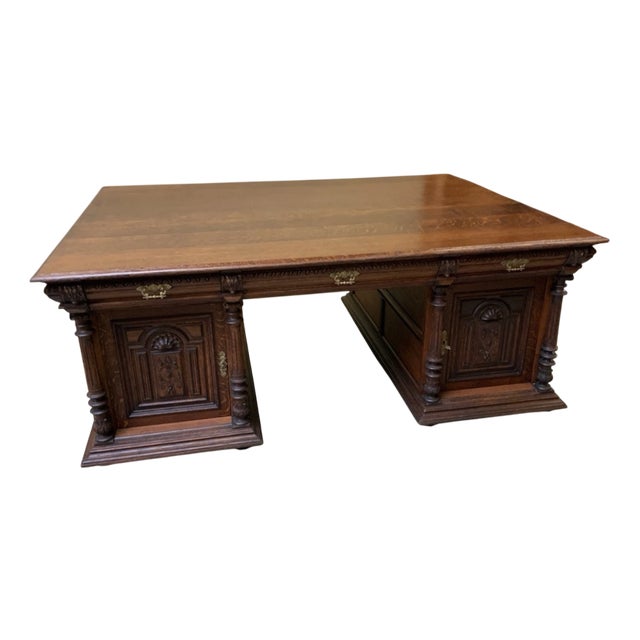 Antique Neo-Renaissance Partner Desk, 1880 For Sale
