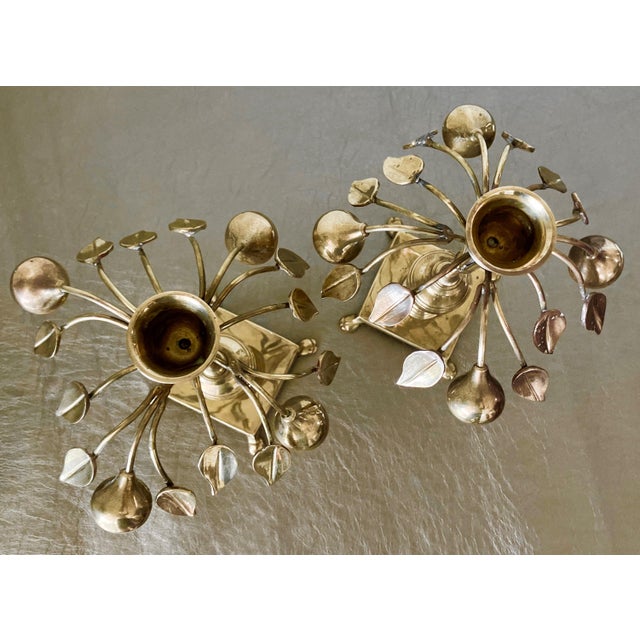Circa 1970 Mottahedeh Brass Pear Tree Candlestick Holders - A Pair For Sale - Image 18 of 18