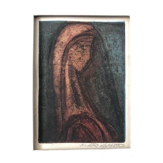 Paint Milton Goldstein, Profile of a Young Woman, Signed Aquatint Etching Print on Paper Jewish Artist For Sale - Image 7 of 10