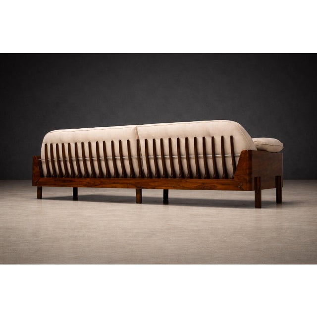 Four-Seat Sofa in Brazilian Rosewood with Sculpted Back and Warm Bouclé Upholstery, JD Moveis, 1960s - Lot 546 For Sale - Image 4 of 16