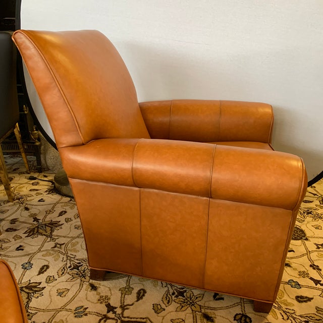 Ethan Allen Brown Leather Club Chair and Ottoman Chairish