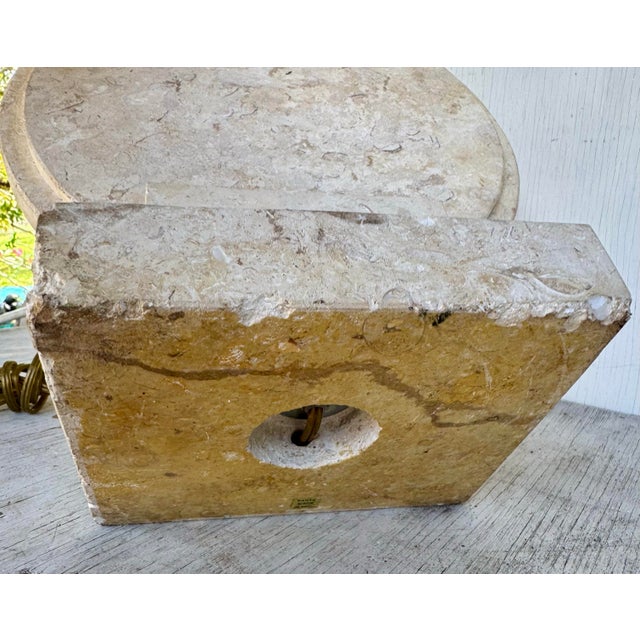 Vintage Hollywood Regency Solid Travertine Stone Lamp For Sale - Image 9 of 11