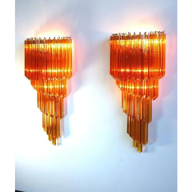 Huge and fantastic pair of vintage Murano wall sconce made by 41 Murano crystal prism (quadriedri) for each applique in a...