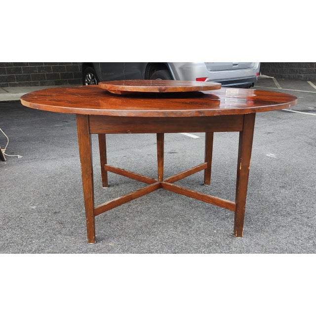 American Pine 60" Diameter Circular Dining Room Table With Lazy Susan Center, C1960s For Sale - Image 13 of 13