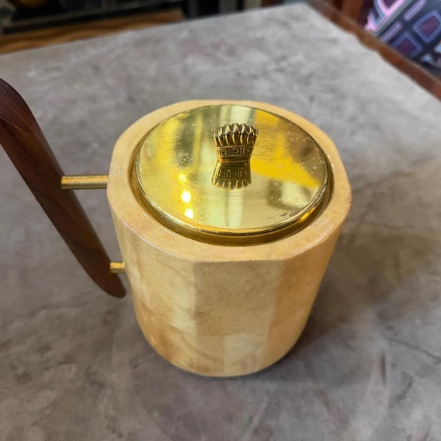 Wood 1950s Aldo Tura Mid-Century Modern Goatskin and Brass Ice Bucket For Sale - Image 7 of 11