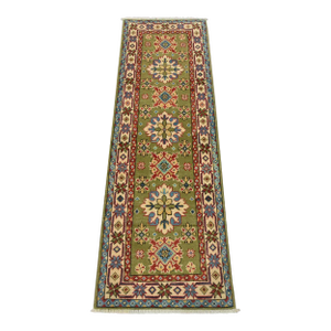 Kazak Runner 2′ X 6’2” Green Wool Tribal Hand-Knotted Oriental Rug