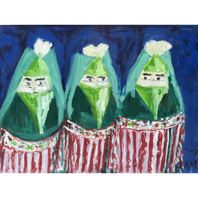 Paper 1970s Mohamed Hamri Moroccan Modernist Painting Three Veiled Women, Signed For Sale - Image 7 of 18