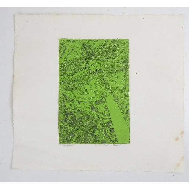Contemporary Contemporary Abstract Green Dragonfly Etching For Sale - Image 3 of 3