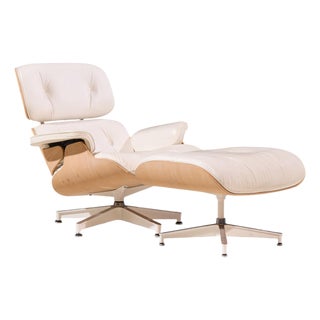 Charles and Ray Eames for Herman Miller Mid Century White Oak Eames Lounge Chair and Ottoman For Sale