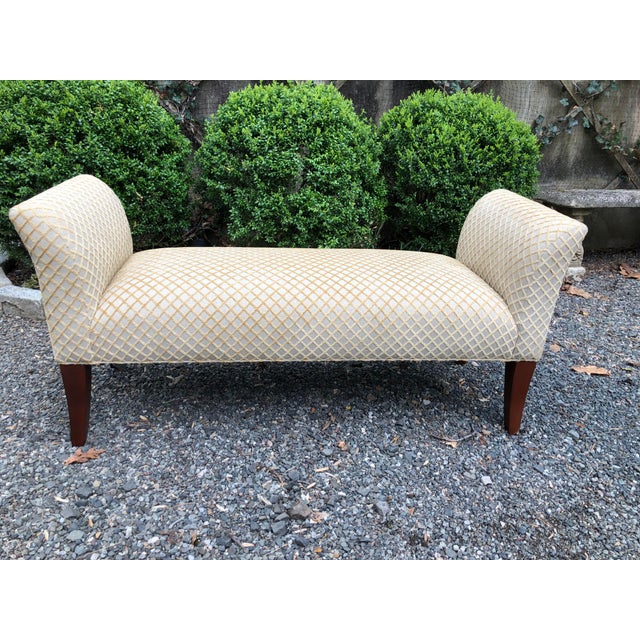 Classic Latticed Pattern Bench in Gold/Yellow and Off-White | Chairish