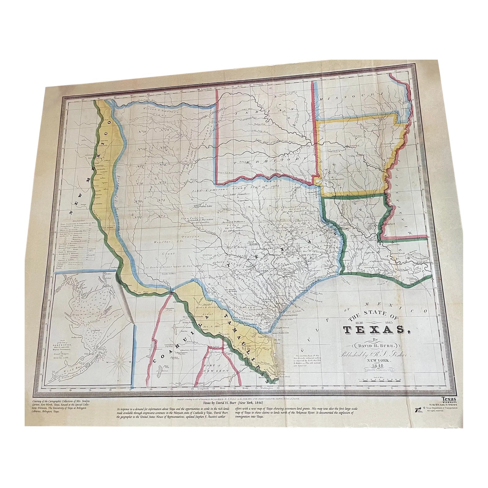 The State of Texas 1846 Map by David H. Burr and Reproduced by Texas