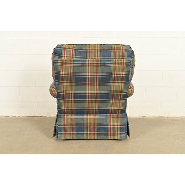 Harden Furniture English Country Plaid Upholstered Lounge Chair With Ottoman For Sale - Image 12 of 15