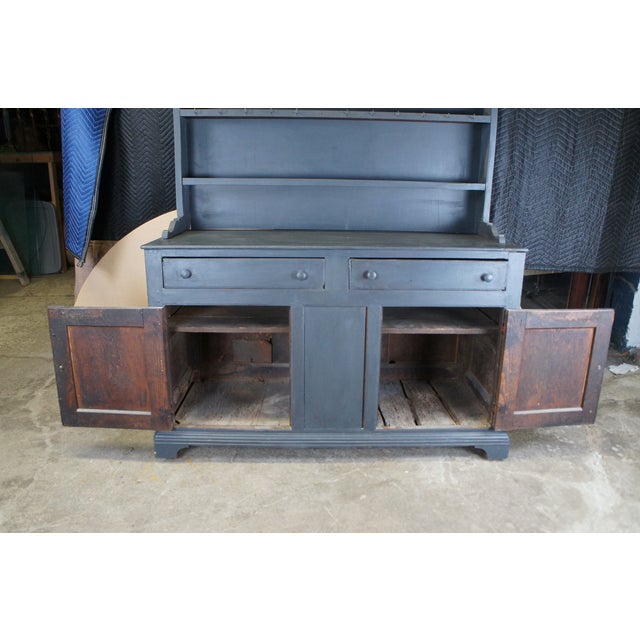Primitive Antique Country Farmhouse Painted Oak Welsh Dresser Cupboard Hutch For Sale - Image 11 of 12