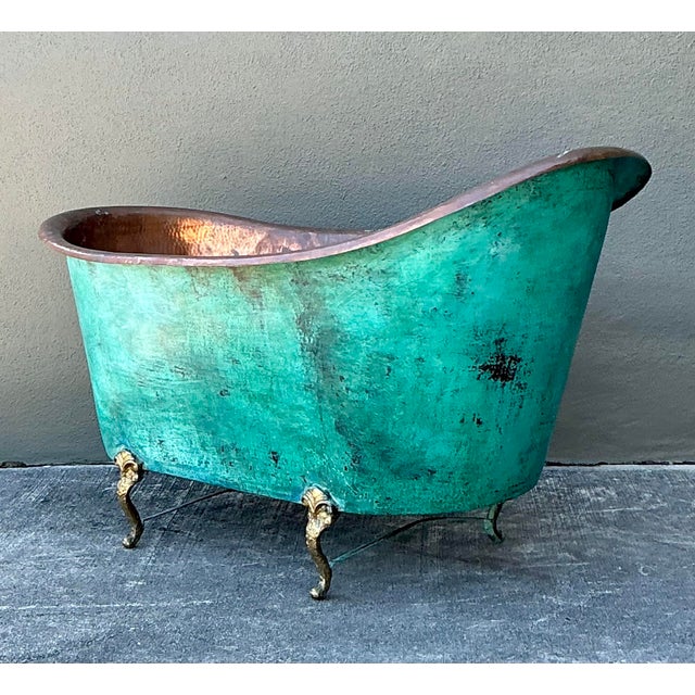 Vintage Patinated Copper Tub For Sale In West Palm - Image 6 of 12