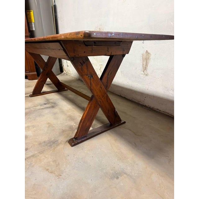 Farmhouse Antique 19th Century Farmhouse Rustic Style Trestle Base Solid Wood Dining Table For Sale - Image 3 of 18