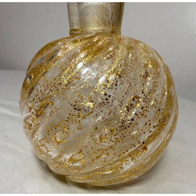 Glass Vintage Hand Blown Italian Murano Venetian Gold Flek Glass Scent Perfume Bottle For Sale - Image 7 of 13