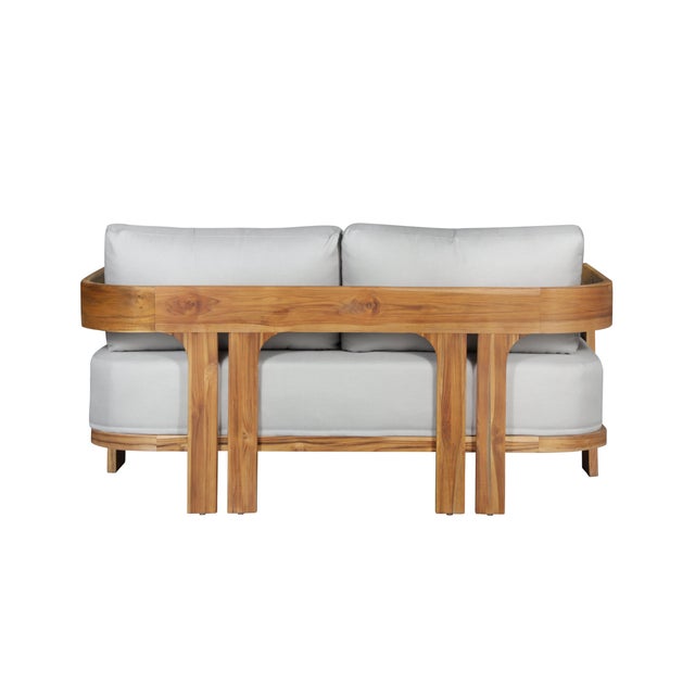 Wood Paradiso Outdoor Solid Teak Wood Love Seat - Light Gray Fabric For Sale - Image 7 of 9