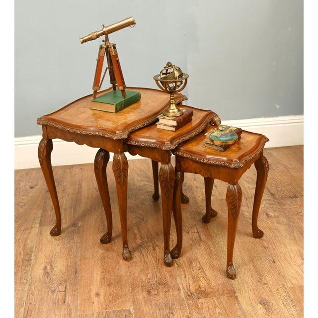 Wood Walnut Nest Tables from Epstein Co, 1930s, Set of 3 For Sale - Image 7 of 7