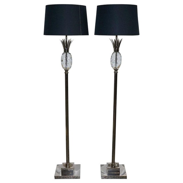 Floor Lamps with Pineapple in Stainless Steel with Black Shade, Set of 2 For Sale - Image 11 of 11