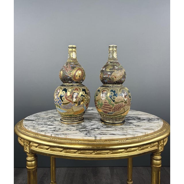 19th Century Meiji Satsuma Japanese Vases, Set of 2 For Sale - Image 12 of 12
