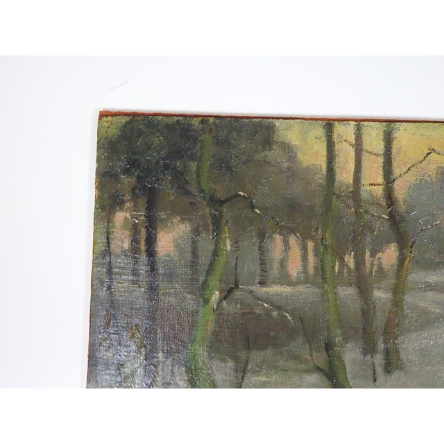 Early 20th Century Snowy Winter Forest at Sunset Painting For Sale - Image 4 of 8