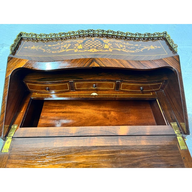 Wood 19th C. Louis XV Design French Slant Front Ladies Writing Desk For Sale - Image 7 of 12