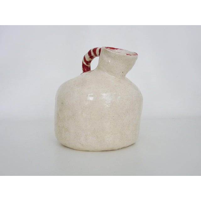 White and Red Stoneware Pitcher, 1970s For Sale - Image 3 of 9