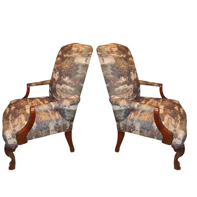 Golf-Themed Hand Done Needlepoint and Petit Point Georgian Hand Carved Mahogany Frame Armchairs - Set of 2 For Sale - Image 4 of 4