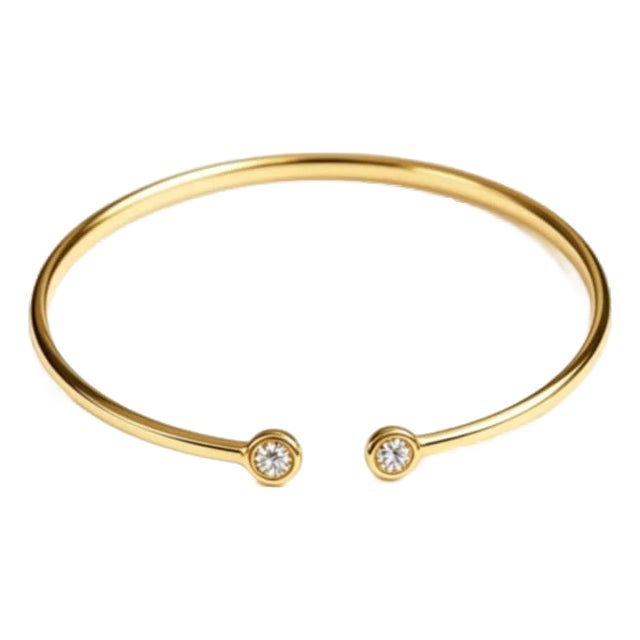 Late 20th Century 14K Yellow Gold Diamond Bangle Bracelet Estate For Sale