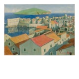 An Oil Painting of a Croatian Seascape & Town by Branko Porobic (Yugoslavian 1909 - 2004). For Sale