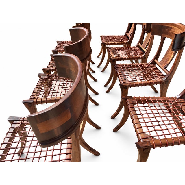 Stunning Set Walnut Klismos Dining Chairs Set of 8 For Sale In San Diego - Image 6 of 7