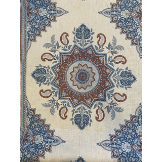 F Schumacher Montecito Medallion Red by Mark D Sikes Indoor Upholstery Linen Fabric 4 Yards For Sale
