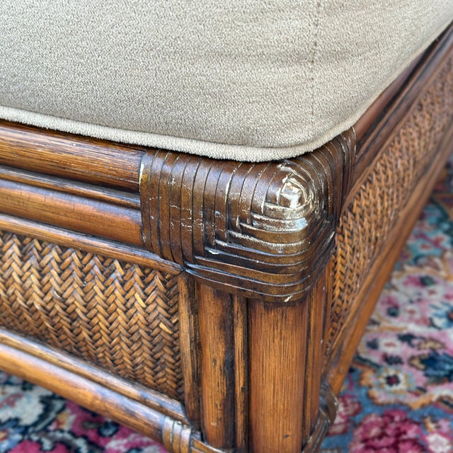 Benchcraft Leather Wrapped Rattan Lounge Chair & Ottoman Set For Sale - Image 10 of 12