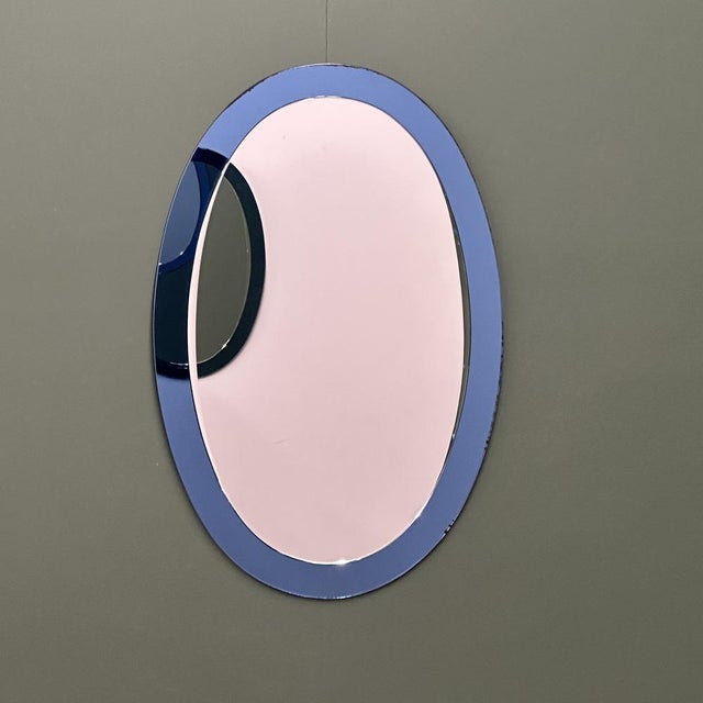 Italian Blue Oval Mirrors attributed to Cristal Arte by Gio Ponti, 1970s, Set of 2 For Sale - Image 14 of 14