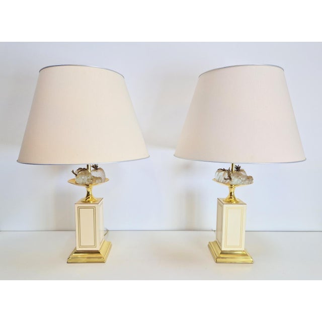 Regency Fruit Bowl Table Lamps in Brass and Crystal from Maison Le Dauphin, 1970s, Set of 2 For Sale - Image 13 of 13
