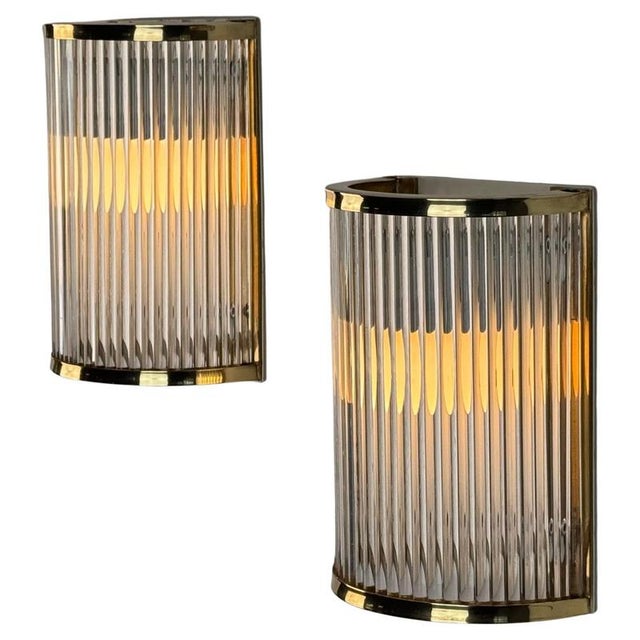 Art Deco Style Murano Glass and Brass Wall Sconces attributed to De Majo, 1970s, Set of 2 For Sale - Image 16 of 16