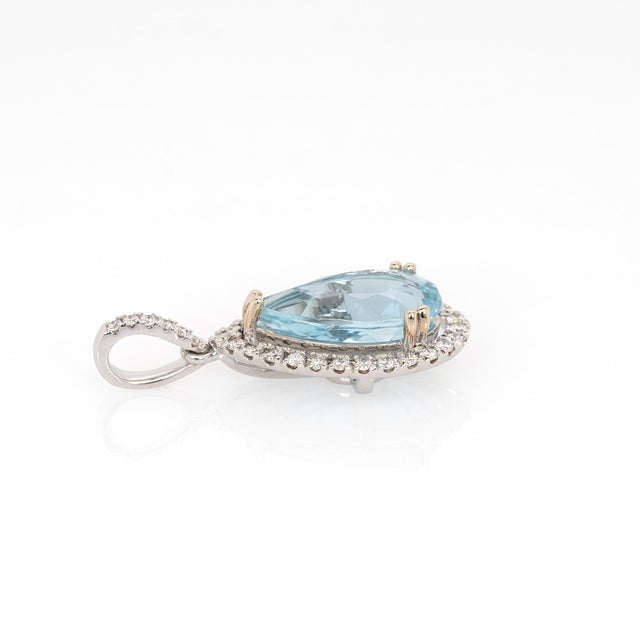 Metal 2.1ct Aquamarine Pendant With Natural Diamonds Accents: Solid 14k Gold, 12x7mm For Sale - Image 7 of 9