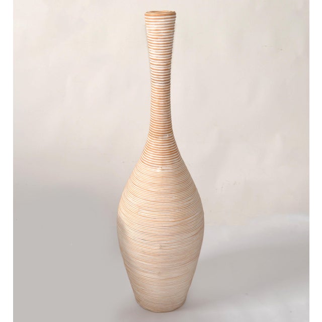 Tropical large Whitewash Home Decor Reed Floor Vase Wooden 40 inches tall Farmhouse Decor Flower Holder for Fake Plant and...