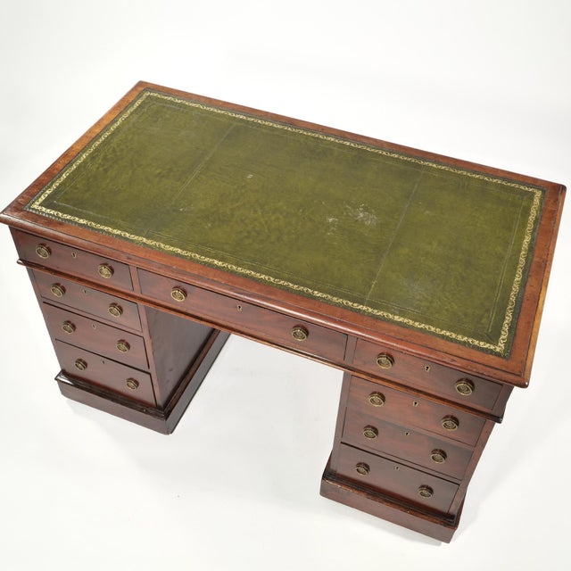 English Antique English Mahogany Pedestal Kneehole Partner Desks For Sale - Image 3 of 11