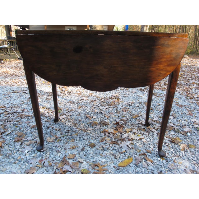 Solid Walnut Table Medium Size Georgian Style Scalloped Top Cabriole Legs For Sale - Image 12 of 12