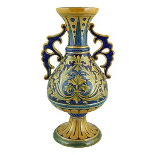 Vintage Neo-Renaissance Majolica Ceramic Vase by Luca Della Robbia, 1920s For Sale